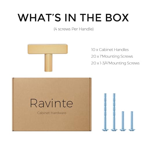 Ravinte Champagne Gold Handles Square Cabinet Hardware Single Hole 10 Pack - size: Single Hole
