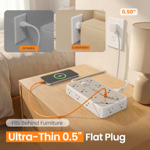 6 FT Surge Protector Power Strip with 6 USB, 16 Outlets, 2400J - color: White / Gray, size: 6 FT
