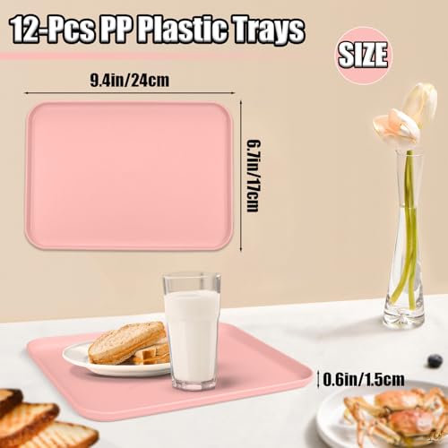 Plastic Serving Trays, 12 Pack Cafeteria Trays Plastic Fast Food Tray for DIY Projects, Painting, Beads, Organizing Supply, 9.4 X 6.7 X 0.6 Inches (Light Pink) - color: Light Pink