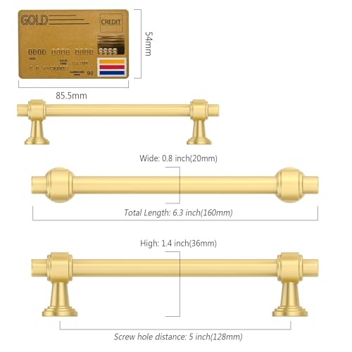 Amerdeco 10 Pack Brushed Gold Cabinet Pulls 5 Inch(128mm) Hole Center Drawer Pulls Cabinet Hardware Kitchen Cabinet Handles for Bathroom Dresser Pulls ZH0069 - color: Brushed Gold, size: 5" Hole Center