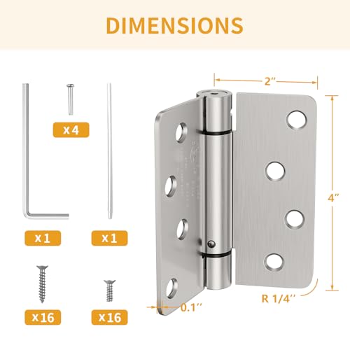 Luxbaro 2 Pack Self Closing Door Hinges 4 Inch, Adjustable Tension - color: Brushed Nickel-1/4'', size: 4" 2 Pack