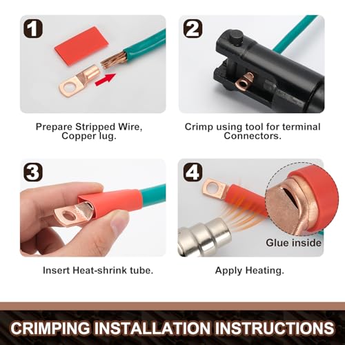 160PCS Thick Copper Lugs Ring Terminal Wire Connector & Heat Shrink - color: Bare Copper