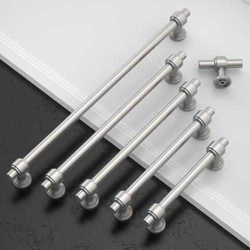 Amerdeco 10 Pack Brushed Satin Nickel Cabinet Knobs 1.46 Inch(37mm) Single Hole Cabinet Handles Rectangle Dresser Knobs Drawer Knobs and Pulls for Bathroom Cabinets ZH0069 - color: Brushed Satin Nickel, size: 1.46" Single Hole