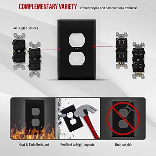 ENERLITES 10 Pack Mid-Size Duplex Outlet Covers Wall Plate, Black - color: Black, size: Mid-Size