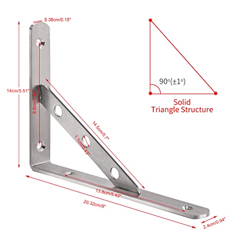 YUMORE 8 Inch Shelf Bracket, Heavy Duty L Bracket, 2 Pack - size: 8"(Soild)