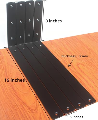 2 Pack - L 16" x H 8" x W1.5, 5mm Thick Black L Shelf Bracket, Iron Shelf Brackets, Metal Shelf Brackets, Floating Shelf, Shelf Supports with Screws - size: 16''x8'', style: Black 2 Pack