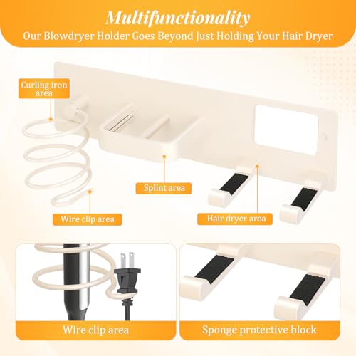 Hair Dryer Holder Wall Mount No Drill, 3 in 1 Curling Iron Holder & Flat Iron Holder, Heat Resistant Bathroom Hair Tool Organizer, White - style: Hook style