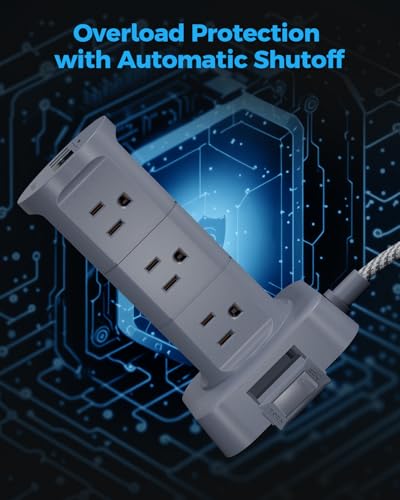 Charging Station Tower, Power Strips with Surge Protection, Flat Plug - color: Gray, size: 6 FT