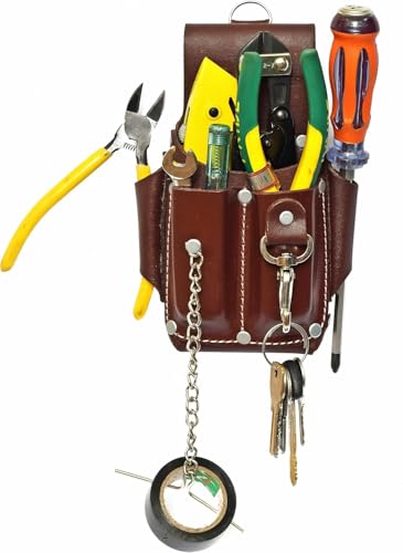 Ap-Leather Pro-5 Electrician Pouch, Leather Tool Pouch, 5 Pocket Pouch with Electrical Tape Holder, Durable Compartments, Tool Pouch with Belt Clip, Dark Brown - color: Maroon
