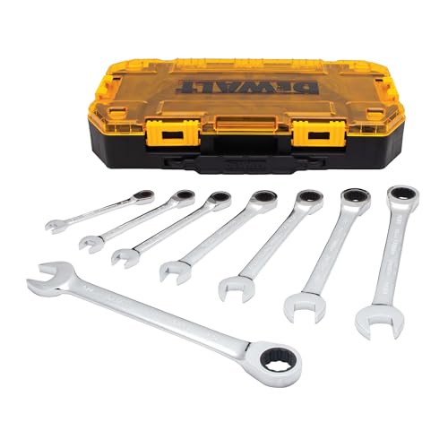 DEWALT Tough Box 8 PC SAE Ratcheting Combination Wrench Set - style: SAE
