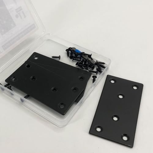 QSJ 4 Pack Black Flat Mending Plate,Six-Hole Metal Bracket, Straight Steel Brace 3.94 x 1.97'', Fixing Joining Plate for Wood with 24PCS Screws, 1x Screwdriver. - size: Black, 3.94x1.97‘’