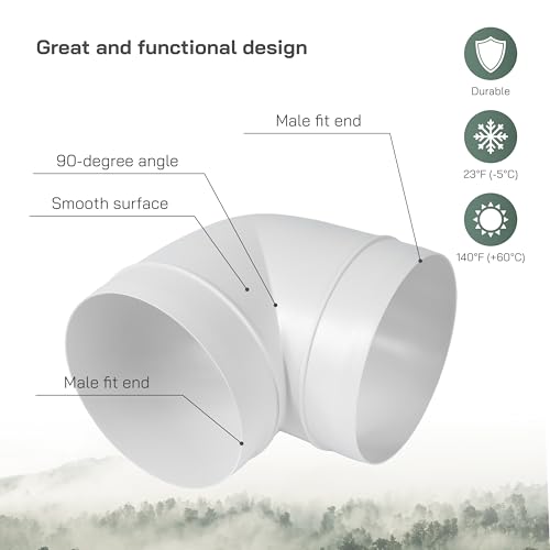 Vent Systems 5" inch Elbow 90 degree Duct Pipe Connector Flexible Round Tube Ventilation Hose ABS Plastic 125 mm - size: 5''