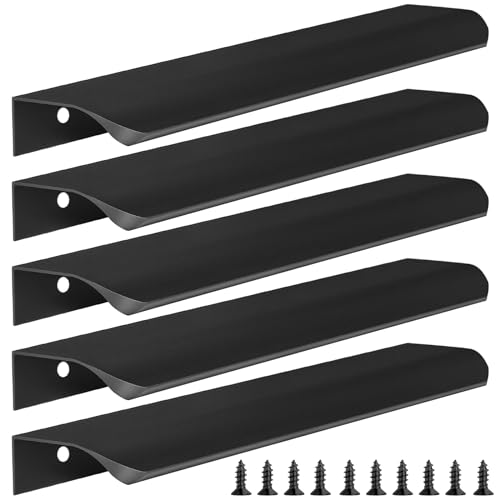 Malimali 5 Pack 7.87" Black Edge Finger Pulls for Cabinets, Drawer Pulls - color: Matte Black, size: 200mm/7.87" (5Pcs)