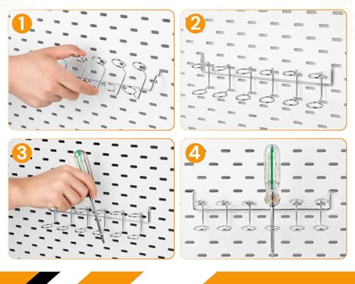 4 Pcs Screwdriver Organizer, Pegboard Tool Holder, Silver