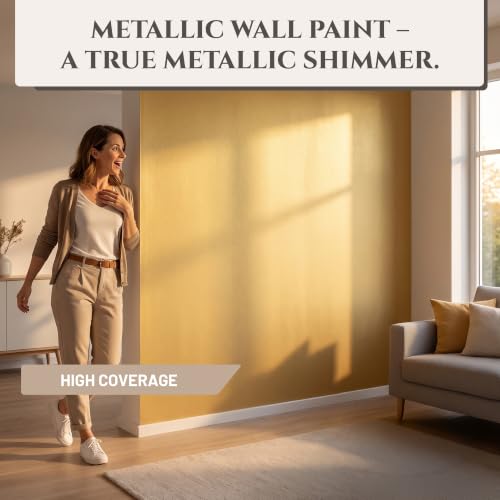Metallic Wall Paint 67.62 fl oz - Gold - Stunning Metallic Shine for Stylish Interiors, Easy to Apply, Water-Based, Perfect for Creative Wall Designs & DIY Projects - color: Gold