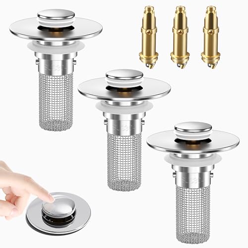 Bathroom Sink Drain Strainer, Pop-Up Bathroom Sink Stopper with Removable Stainless Steel Hair Catcher Basket, Universal Fit for US Bathroom Sinks, Showers & Floor Drains (3pcs) - color: 3pcs