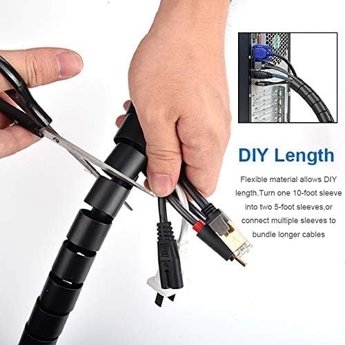 RELIANCER 10FT Cable Management Sleeve Organizer,1/2 inch Coiled Cord Organizer w/4 Cable Clips & Guide Clip,Wire Cover Wire Wrap Cable Protector,Messy Cable Tube Hider Solutions TV PC Home Office - size: 0.55" Dia