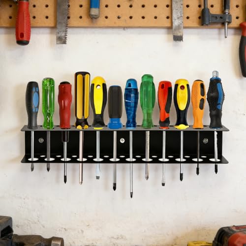 Screwdriver Organizer Wall Mount, Heavy Duty Metal Utility Storage Rack Storage Peg Board Hand Tools Organizer Screw Driver Holder Suitable Garages Homes Workshops Sheds