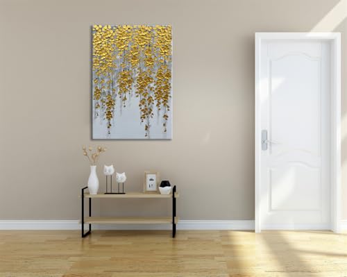 zoinart 3D Modern Oil Painting on Canvas Hand Painted Abstract Flower Paintings Gold Floral Artwork Texture Vertical Canvas Wall Art Contemporary Art - color: YH-D73