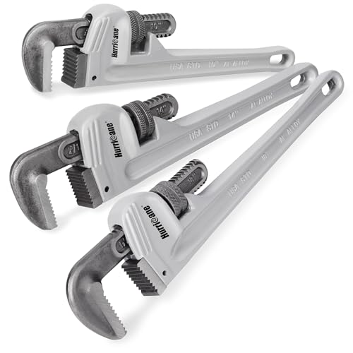 HURRICANE 3-Piece Aluminum Pipe Wrench Set (10", 14", 18"). Lightweight & Reliable Plumbing Wrench Kit for Home Maintenance and DIY Projects - size: 10/14/18 Inch