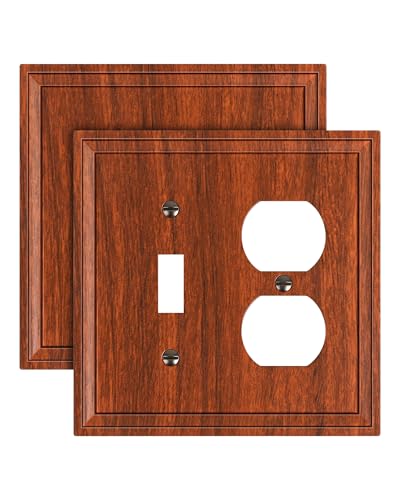 2-Pack Natural Bamboo Fiber Combo Toggle/Duplex Light Switch Cover Plate - color: Wood Grain, size: 1 Toggle/1 Duplex 2PK