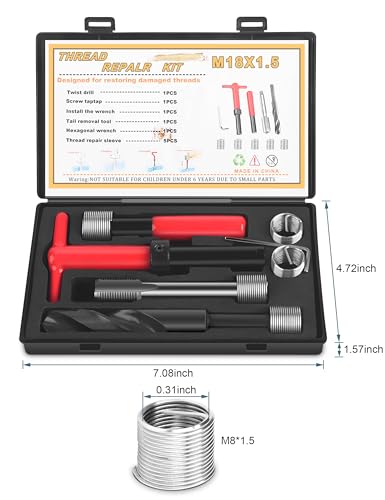 M18x1.5 Thread Repair Kit, 10 Pcs Helicoil Thread Repair Kit Thread Chaser Set, Portable Thread Metric Inserts Repair Kits Helicoil Thread Repair kit, Compatible Hand Tool Set for Auto Repairing - color: M18x1.5