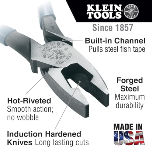 Klein Tools J2000-9NETP 9-Inch Journeyman Wire Pulling Pliers, Made in USA, Heavy Duty Side Cutting Pliers - style: Cuts / FT Pulling