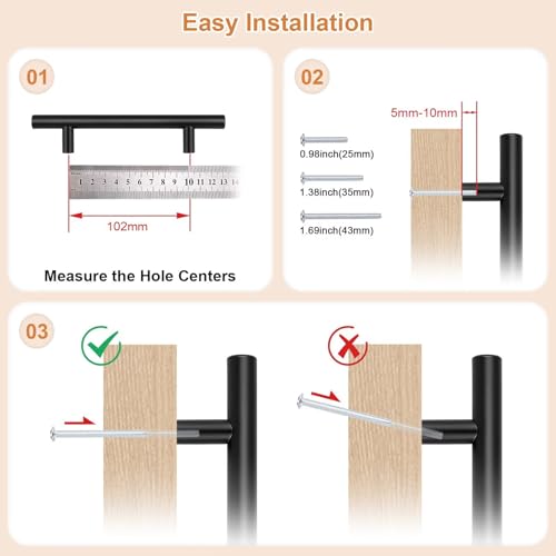 Probrico 30 Pack Hole Centers (102mm) 4inch Matte Black Cabinet Pulls,Hollow Stainless Steel Dresser Drawer Handles,Euro Pull Handle for Kitchen Cabinets 6.34inch Length - size: Center to Center: 4 inch