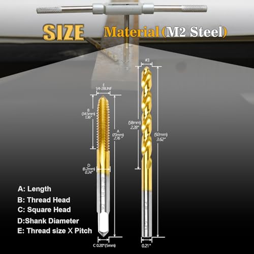 1/4"-28 UNF Tap and #3 Drill Bit Set,M2 HSS Threading Drill and Tap Set - size: 1/4"-28 UNF Tap & #3 Drill
