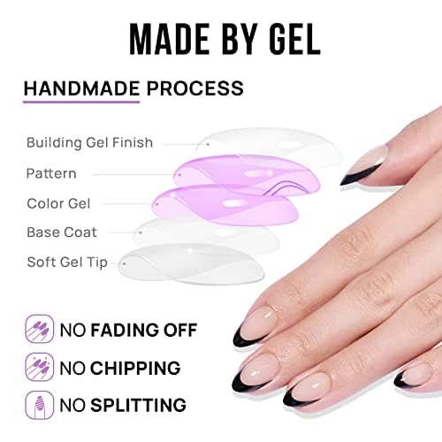 BTArtbox Press On Nails, Black French, Short Almond, Black Nude, 32Ct - color: A-Black French