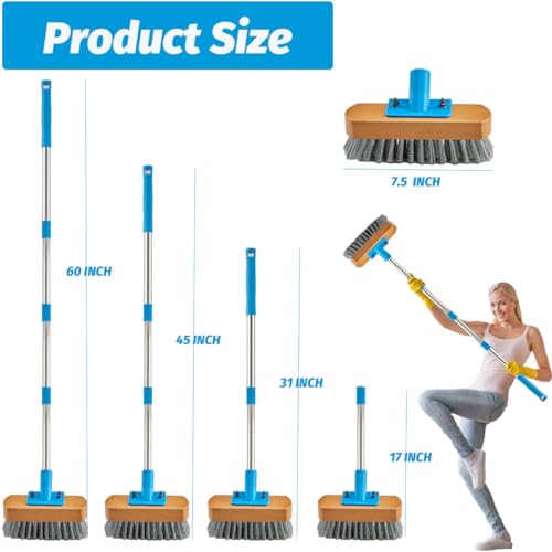 YONILL Stainless Steel Deck Scrub Brush with 60" Long Handle for Concrete - color: Blue