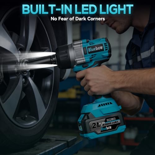 1/2 Inch Cordless Impact Wrench, 900 Ft-lbs (1200 N·m) High Torque Brushless Impact Driver Gun, 2300 RPM, 2×4.0 Ah Batteries, LED Light, 4 Sockets, Variable Speed Power Tool for Car & Tire Removal - size: Large
