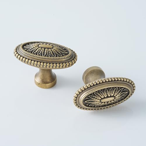 5 Pack | Cabinet Knobs | Solid Brass | 1-3/4 Inch Diameter | Brushed Antique Brass |Classic Cabinet Knobs for Furniture Kitchen ＆ Bathroon Fixture - size: 1-3/4 Inch Knob