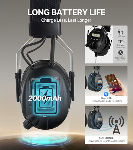 AM FM Radio Hearing Protection Earmuff, Bluetooth 5.4, 30SNR - color: Am/Fm+ Bluetooth-black