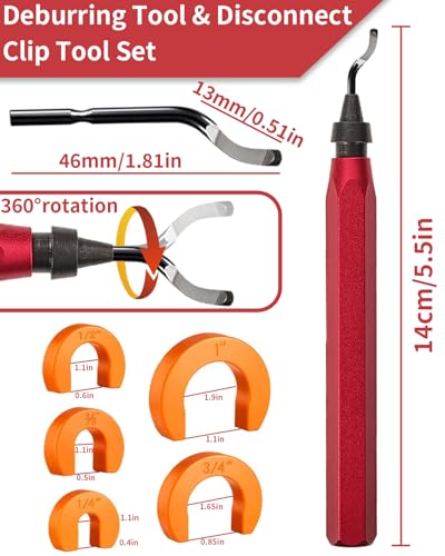 12 Pcs 1/4-1 Inch Depth Gauge and Pipe Deburring Tool, Removal Tools Set for Sharkbite Fittings, Deburring Tool with 5 High Speed Steel Blades,Plumbing Tools Kit for PEX Copper PVC CPVC Pipes