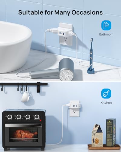 TROND Outlet Extender with USB, 2 AC Sockets and 3 USB Ports - color: White, size: 2A2U1C-3 Prong Plug,1 Pack