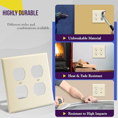 Enerlites 8822-LA Duplex Receptacle Outlet Wall Plate, Standard Size 2-Gang, Polycarbonate Thermoplastic, Light Almond - color: Light Almond, size: Screw