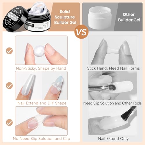 3d Gel Nail Art Sculpture Non Stick Hand Molding Gel for Nails | Multifunctional Solid Builder Gels for Extension Carving Sculpting Beauty Charms for Beignner and Salon DIY - color: Clear&Pink&Pearl White