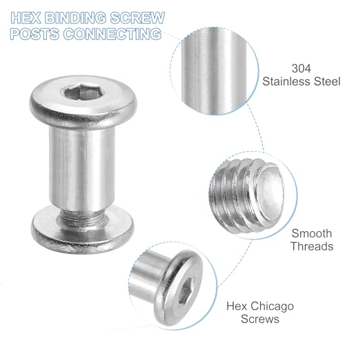 PATIKIL Hex Chicago Screws, 10 Set Binding Screw Posts M6 x 12 mm Connecting Hex Drive Socket Cap Bolt Nuts for Scrapbook Leather Belt Album Photo Furniture Repair, Silver - size: M6 x 12