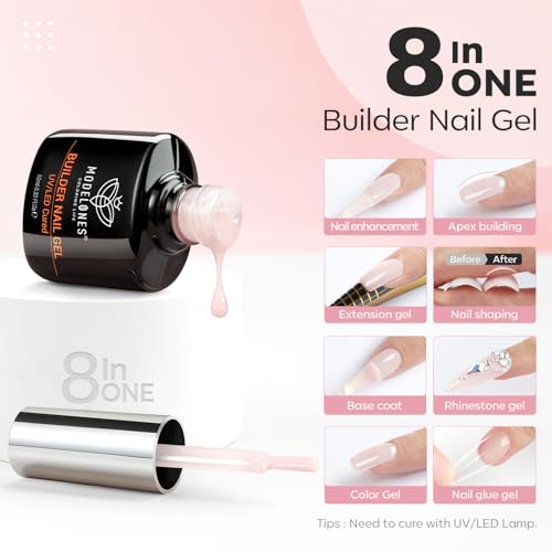 modelones Builder Nail Gel, 2 Pcs Clear and Cover Nude Builder Base Coat - color: Builder Clear Nude