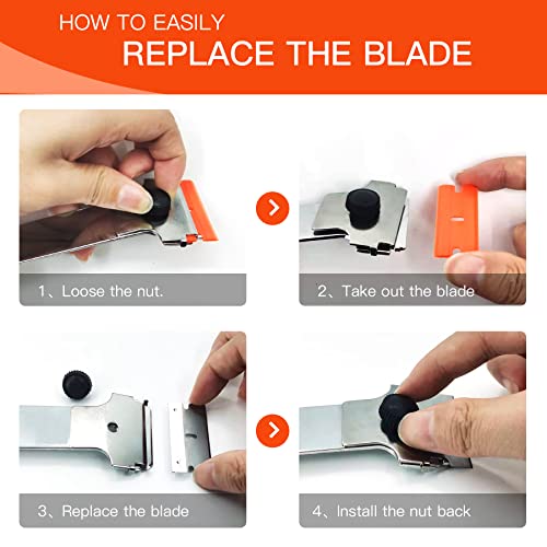 DEKEones Razor Blade Scraper, Long Handled Scraper Tool with 10 Extra Replacement Blades, Razor Scraper Remover for Cleaning Sticker, Paint, Caulk from Window, Car, Glass, Windshield, Stove - color: Orange-1pcs