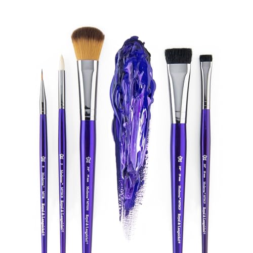 Royal & Langnickel Moderna, 5pc Scruffy & Mop Variety Brush Set for All Painting Mediums, Includes - Scruffy, Mop, Scrubber & Round Brushes Purple - style: Scruffy & Mop Variety