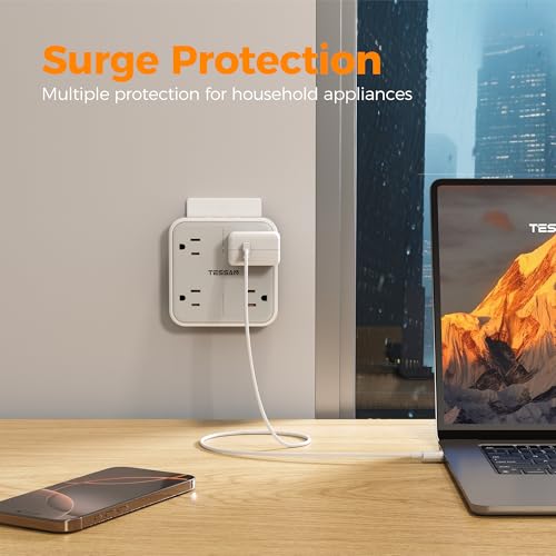 TESSAN Multi Plug Outlet Extender, Surge Protector Outlet 3 USB (1 USB C) | Wall Charger, Multiple Outlet Wall Plug, USB Outlet Splitter for Home, Bathroom, Office, Dorm Room Essentials, Gray - style: 1 USB C