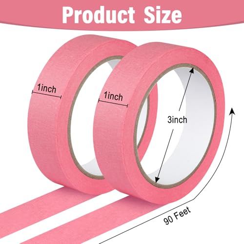 2 Pack Pink Painters Tape - Pink Masking Tape 1 Inch Wide - Multi-Surface, Smart Adhesion, Indoor & Outdoor - Paint Tape for DIY, Labeling, Art, Car, General Purpose - 180FT Total - color: Pink