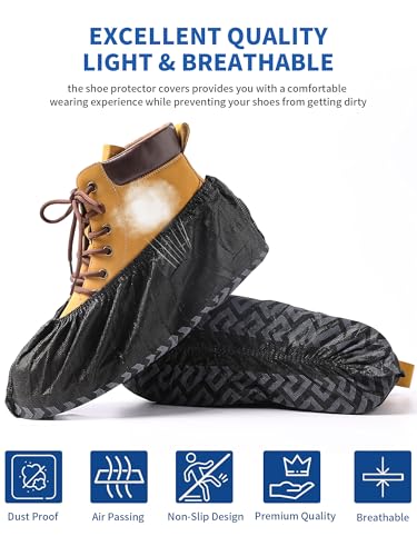 X-Large Shoe Covers Disposable Non-Slip, Non-Woven Fabric Boot Covers, Stretchable Fits Up to Size 13 US Men (Black, 50 Pack) - color: Black, size: 50 Pack