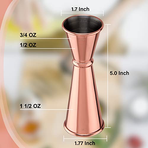 Briout Double Cocktail Jigger for Bartending, 2OZ 1OZ,Rolled Edge Rose Gold - color: Rose Gold, size: Rolled Edge-1oz/2oz-1PC