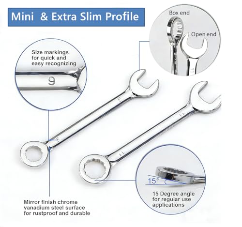 20-Piece Small Wrench Set, SAE & Metric, 5/32"-7/16" & 4mm-11mm - size: SAE/Metric