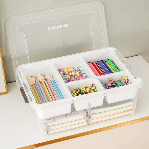 17QT Clear Plastic Craft Storage Box with Removable Tray & Lid - 2 packs - size: 2Pack-17QT