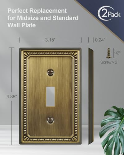 Switch Plates Outlet Covers, 2-Pack Antique Brass Metal Wall Plates - color: Antique Brass, size: 1 Toggle 2PK