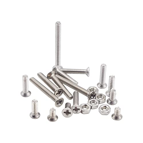 240PCS M3 Stainless Steel Phillips Flat Head Machine Screws Hex Nuts Assortment Kit - size: M3